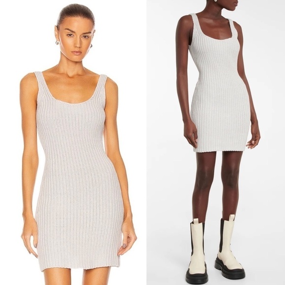 RTA 90s Grey Cotton Knit Sleeveless Scoop Neck Shift Mini Sweater Slip Dress L - Picture 4 of 5